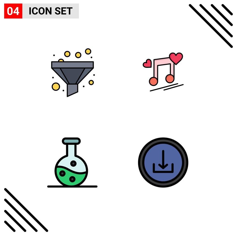 Set of 4 Modern UI Icons Symbols Signs for filter experiment music node love application Editable Vector Design Elements