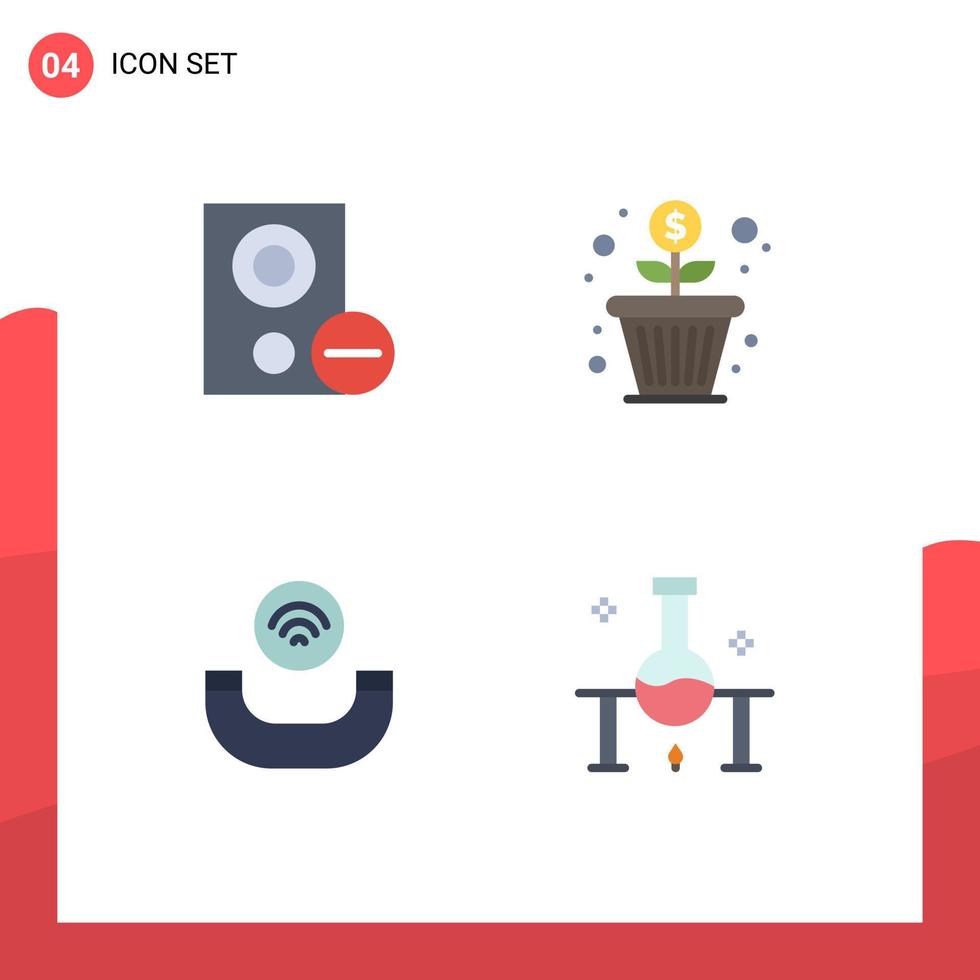 Modern Set of 4 Flat Icons Pictograph of computers call hardware growth ring Editable Vector Design Elements