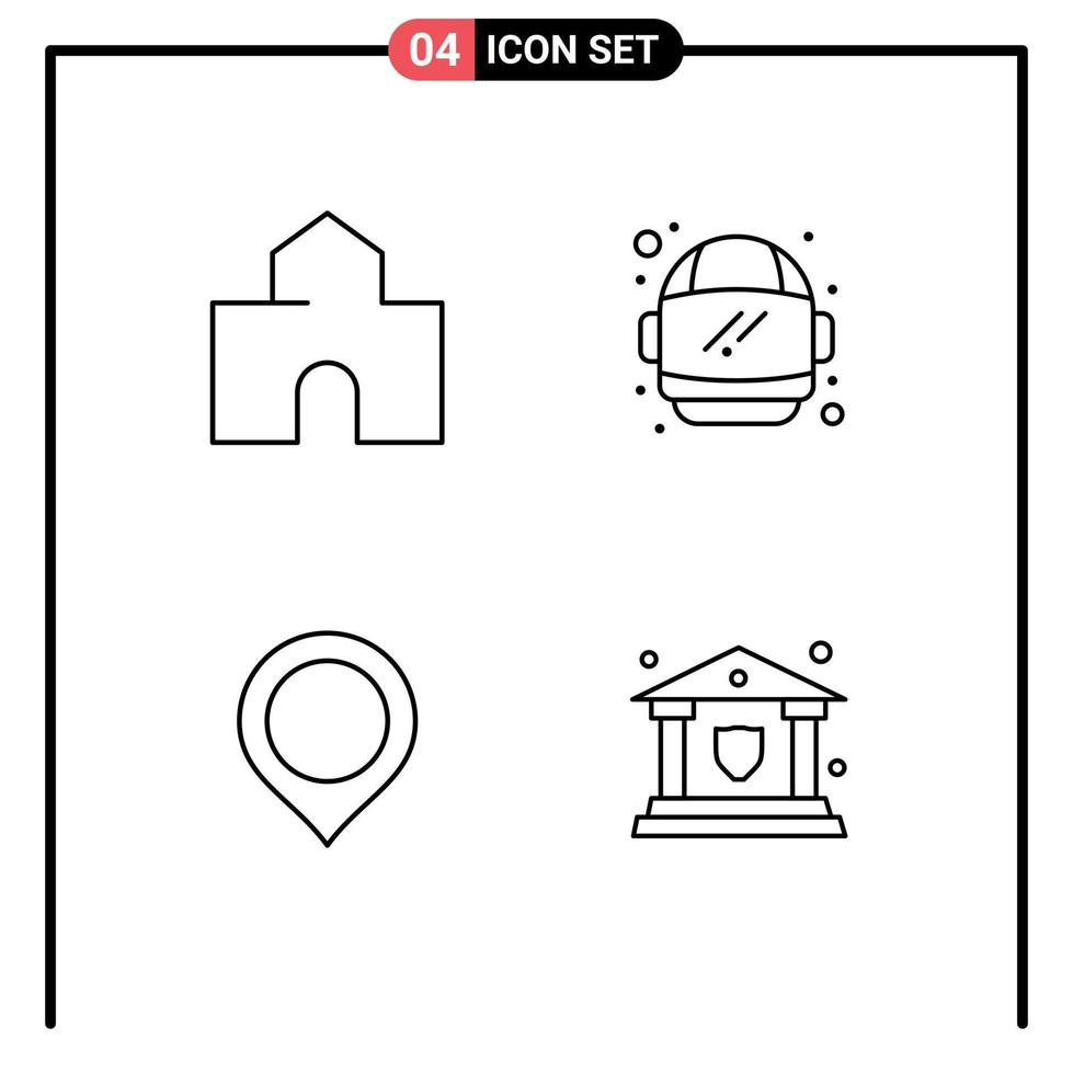 4 Creative Icons Modern Signs and Symbols of architecture map landmark helmet mark Editable Vector Design Elements