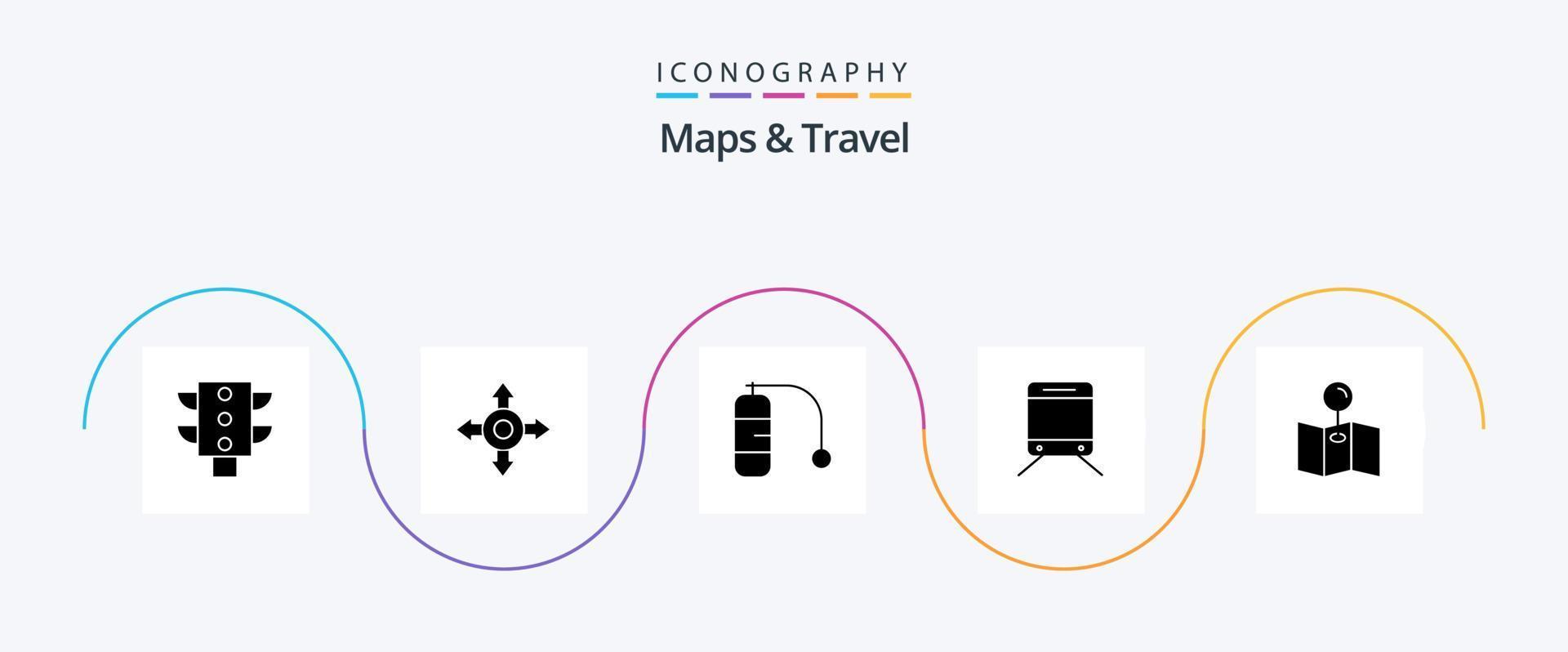 mapas y viaje glifo 5 5 icono paquete incluso . tren. vector