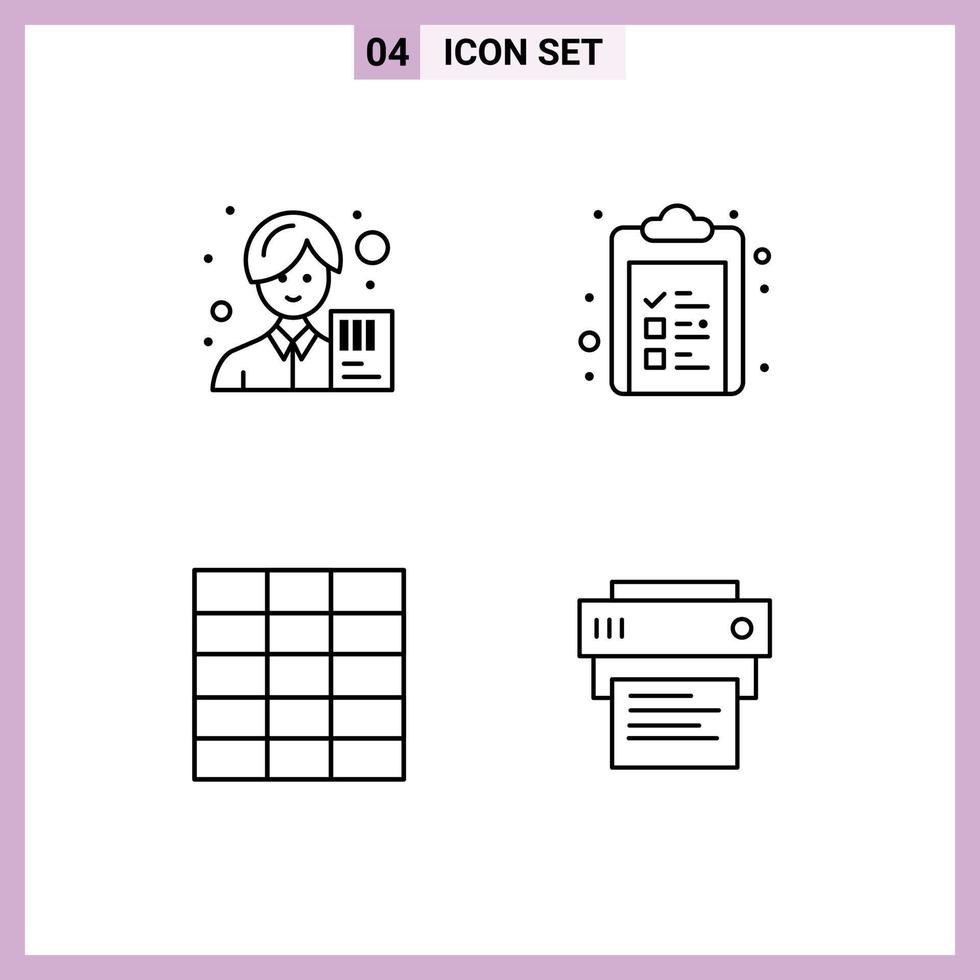 conjunto de 4 4 comercial línea de relleno plano colores paquete para contador cuadrícula avatar cheque lista impresora editable vector diseño elementos