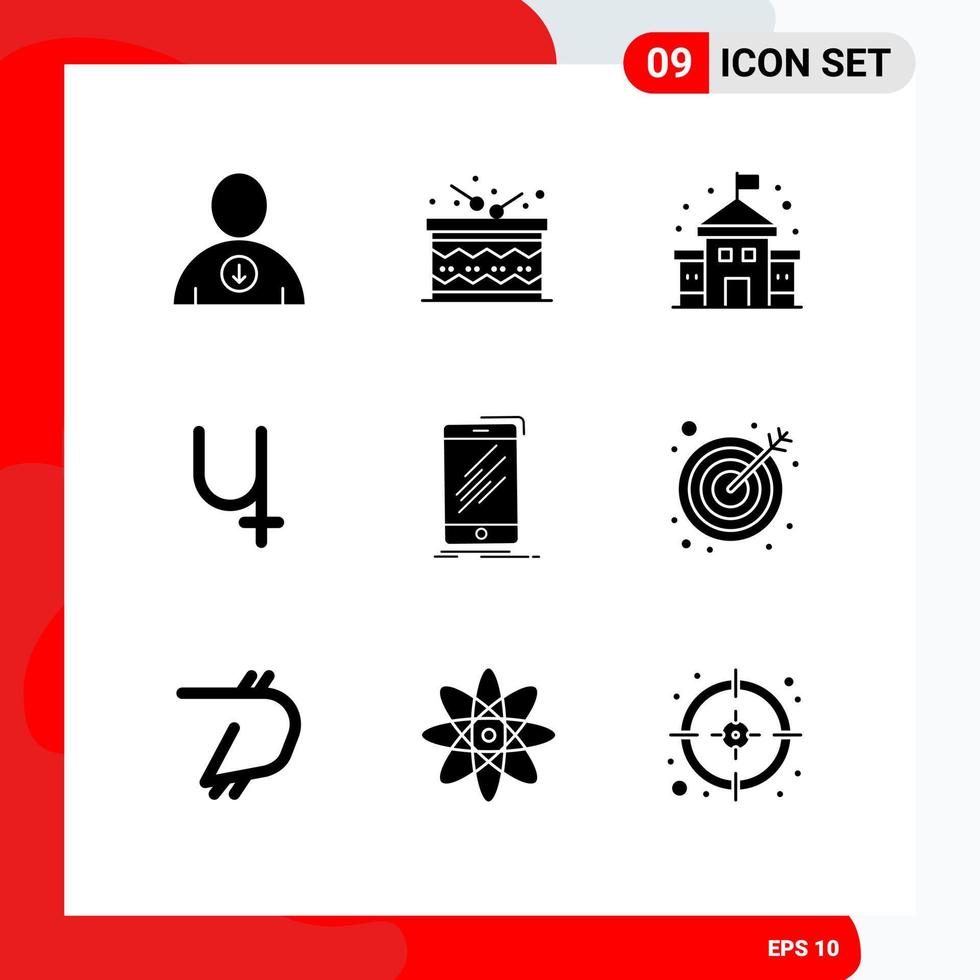 Modern Set of 9 Solid Glyphs Pictograph of smartphone mobile education device crypto Editable Vector Design Elements