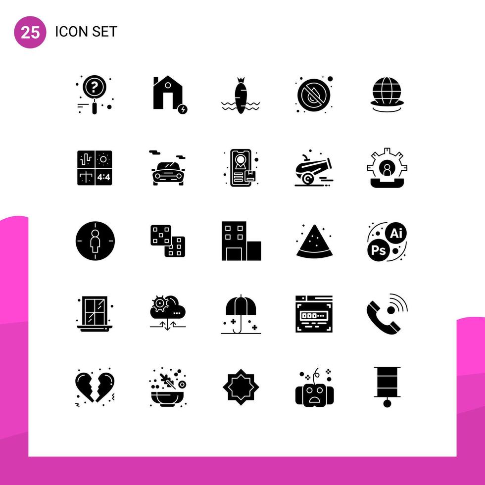 Set of 25 Modern UI Icons Symbols Signs for earth water carrot rain drop Editable Vector Design Elements