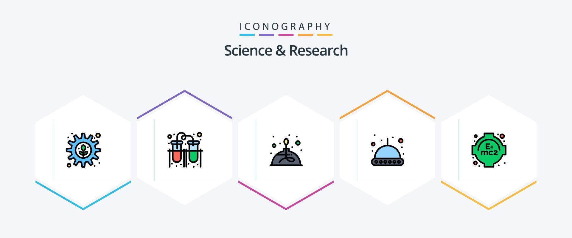 Ciencias 25 línea de relleno icono paquete incluso aprendiendo. OVNI. alcohol. espacio. Ciencias vector