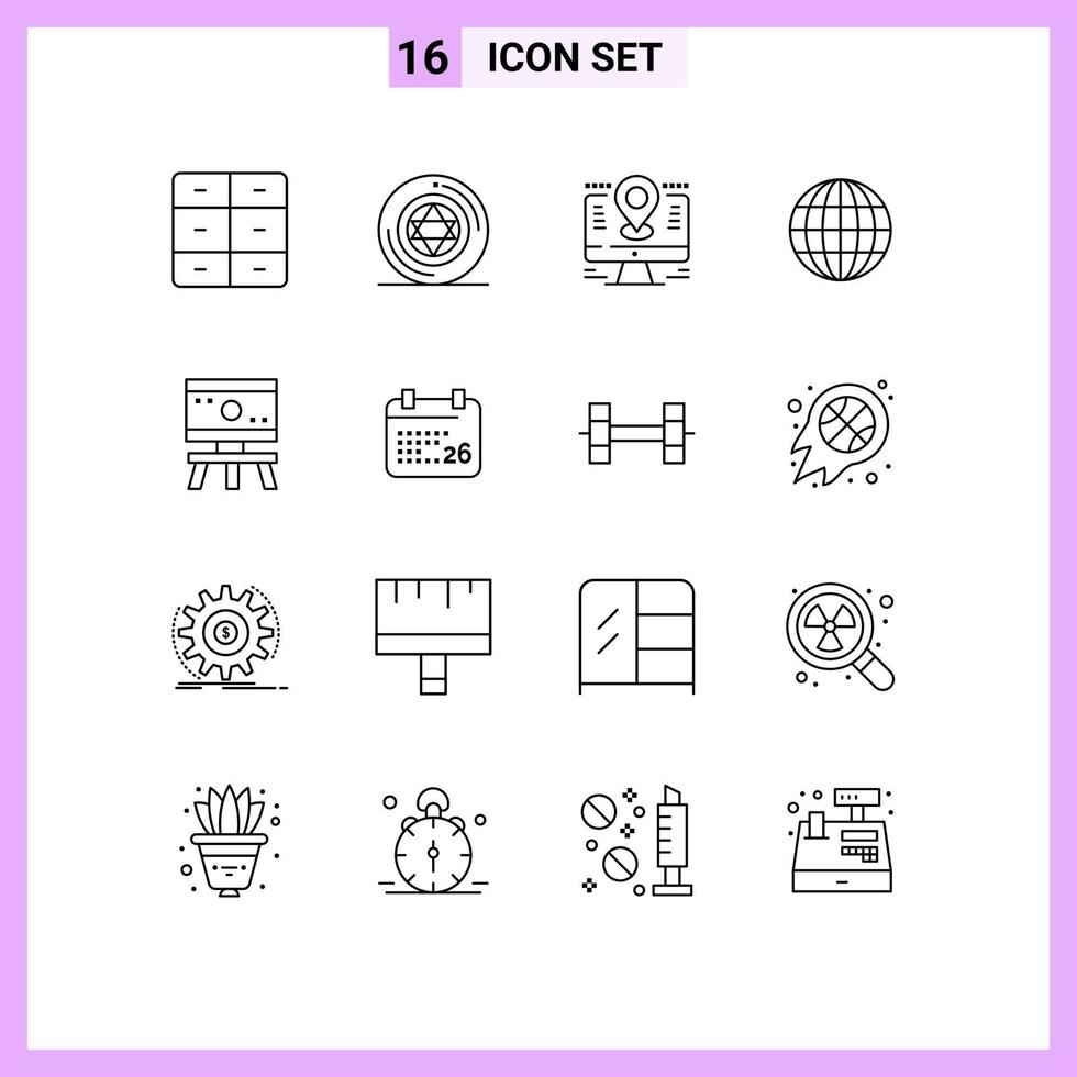 Set of 16 Modern UI Icons Symbols Signs for board web map internet pin Editable Vector Design Elements