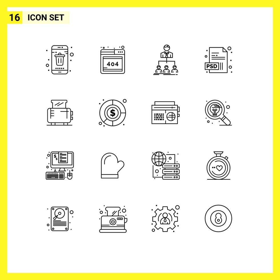 Modern Set of 16 Outlines and symbols such as home psd team extension company Editable Vector Design Elements