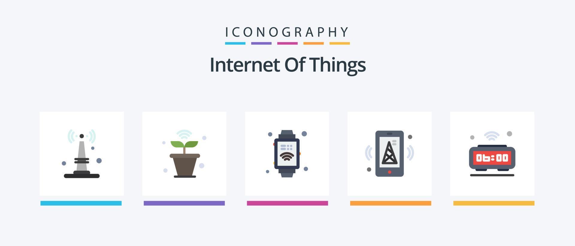 Internet de cosas plano 5 5 icono paquete incluso reloj. móvil. Wifi. enrutador Internet. creativo íconos diseño vector