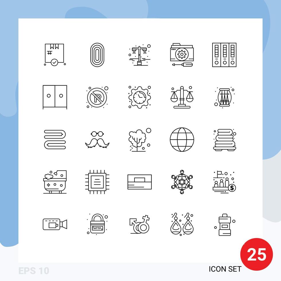 Universal Icon Symbols Group of 25 Modern Lines of archive setting lamp options configuration Editable Vector Design Elements