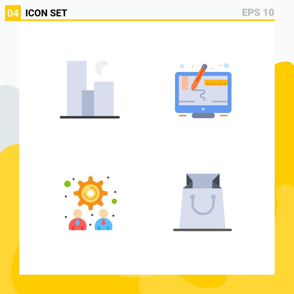 4 Universal Flat Icons Set for Web and Mobile Applications city management night design teamwork Editable Vector Design Elements