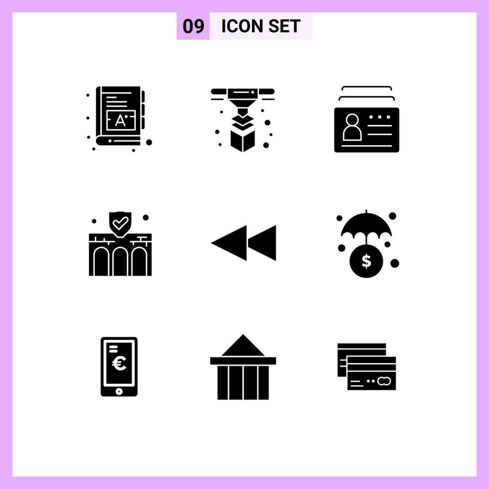 9 Universal Solid Glyphs Set for Web and Mobile Applications property construction badge business identification Editable Vector Design Elements