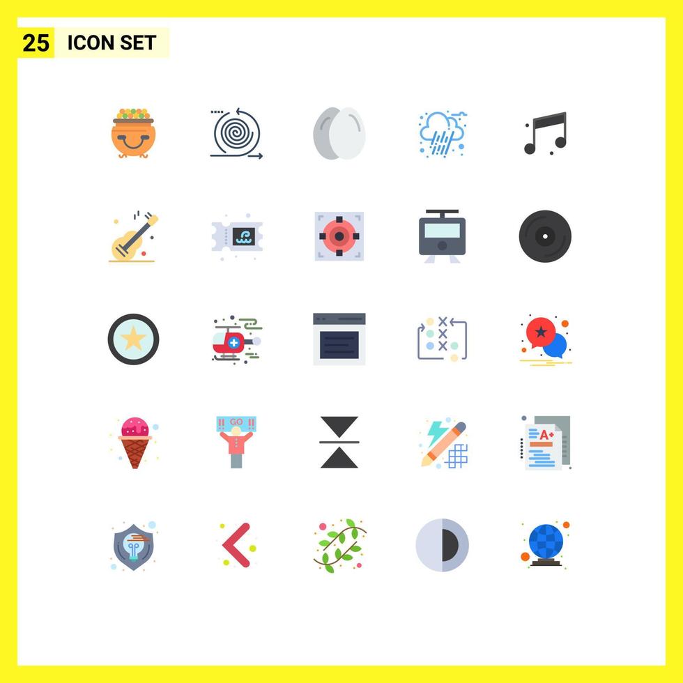 25 User Interface Flat Color Pack of modern Signs and Symbols of music rain management cloud life Editable Vector Design Elements