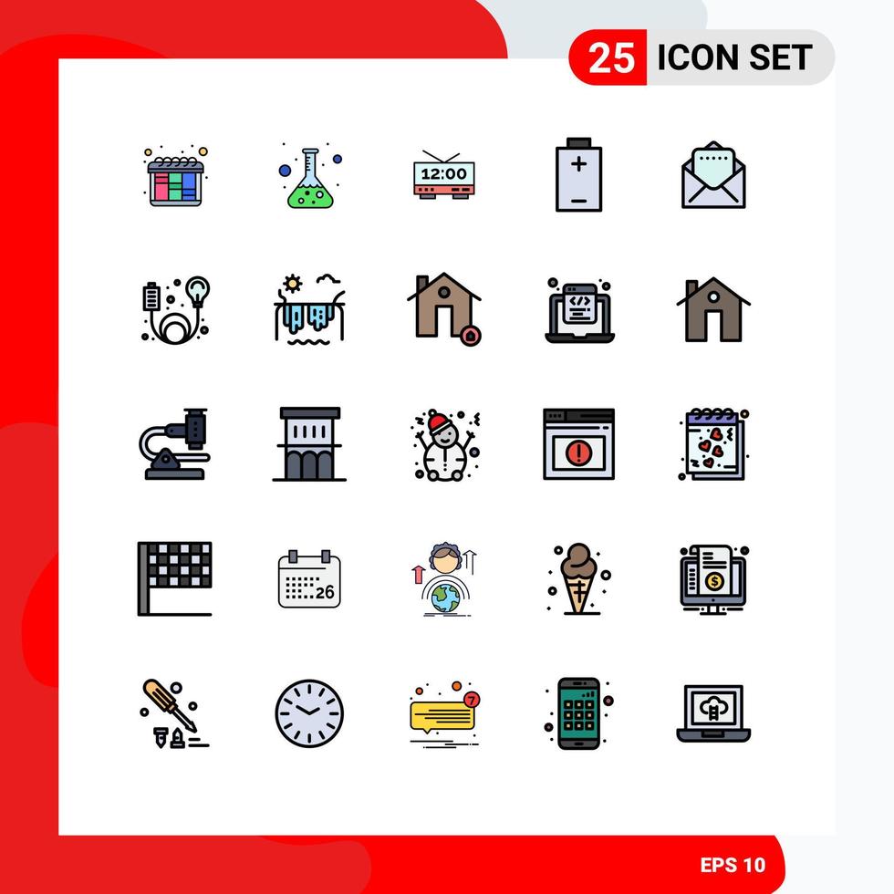 Group of 25 Filled line Flat Colors Signs and Symbols for cable mail electric document electric Editable Vector Design Elements