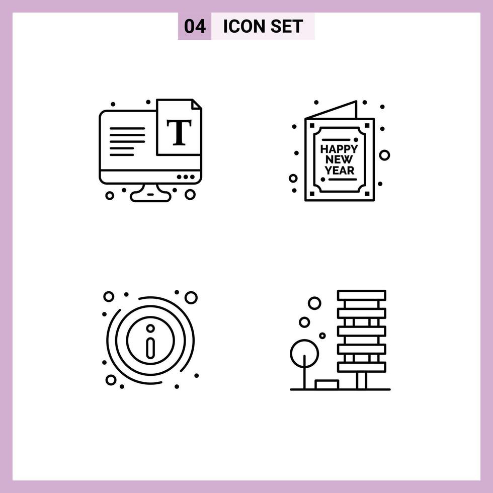 Mobile Interface Line Set of 4 Pictograms of screen details font happy information Editable Vector Design Elements