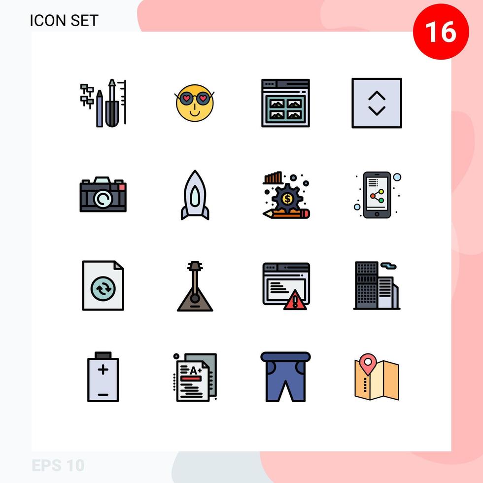 Pictogram Set of 16 Simple Flat Color Filled Lines of camera enlarge user arrows website Editable Creative Vector Design Elements