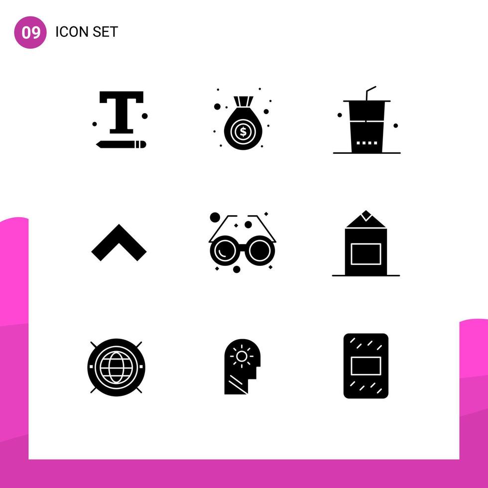 Pack of 9 Modern Solid Glyphs Signs and Symbols for Web Print Media such as eye accessory drinks forward arrow Editable Vector Design Elements