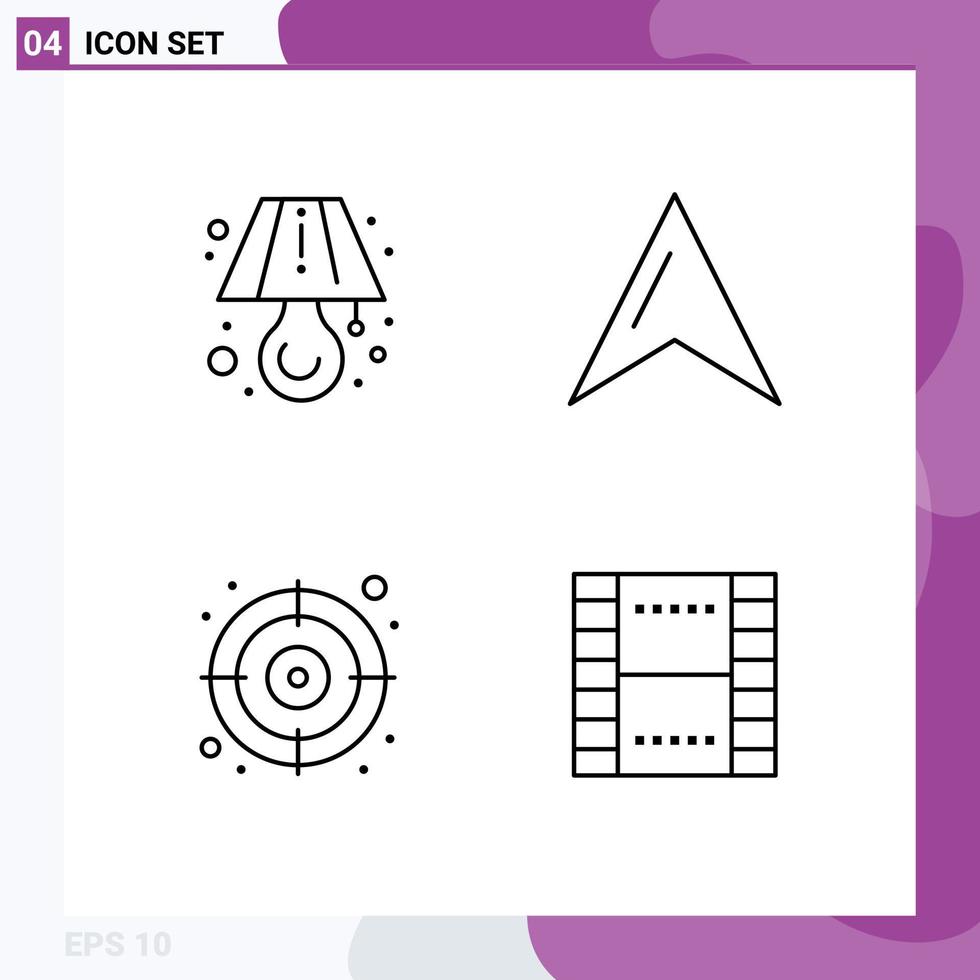 Group of 4 Filledline Flat Colors Signs and Symbols for lamp basic location arrow film Editable Vector Design Elements