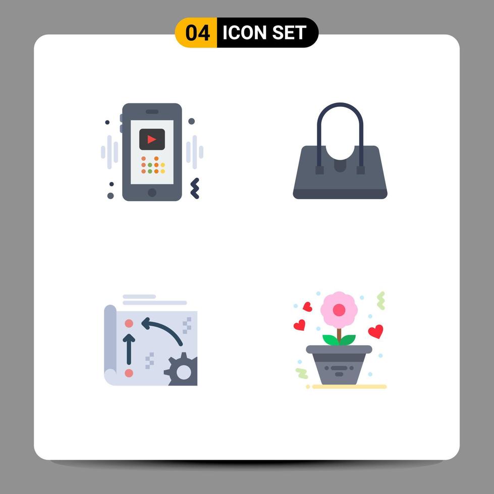 4 Universal Flat Icons Set for Web and Mobile Applications phone automation player fashion technology Editable Vector Design Elements