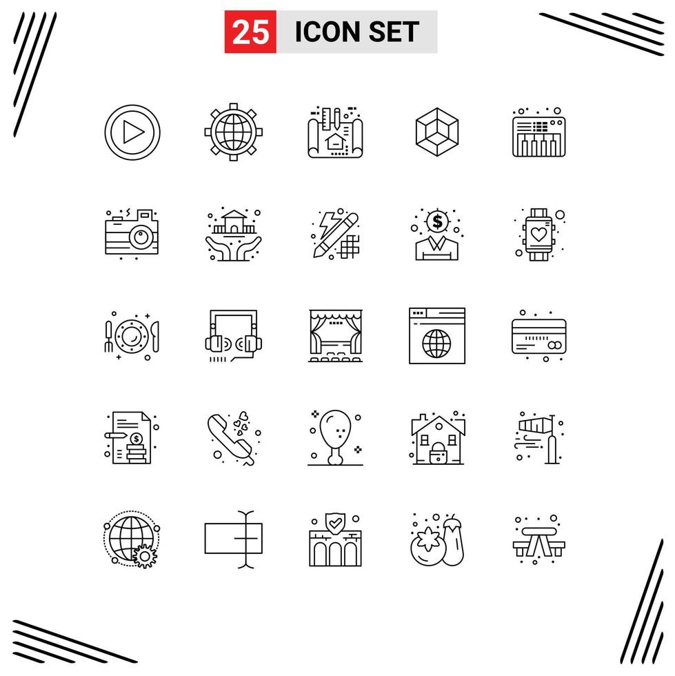 Line Pack of 25 Universal Symbols of piano crypto currency apartment crypto voxels Editable Vector Design Elements