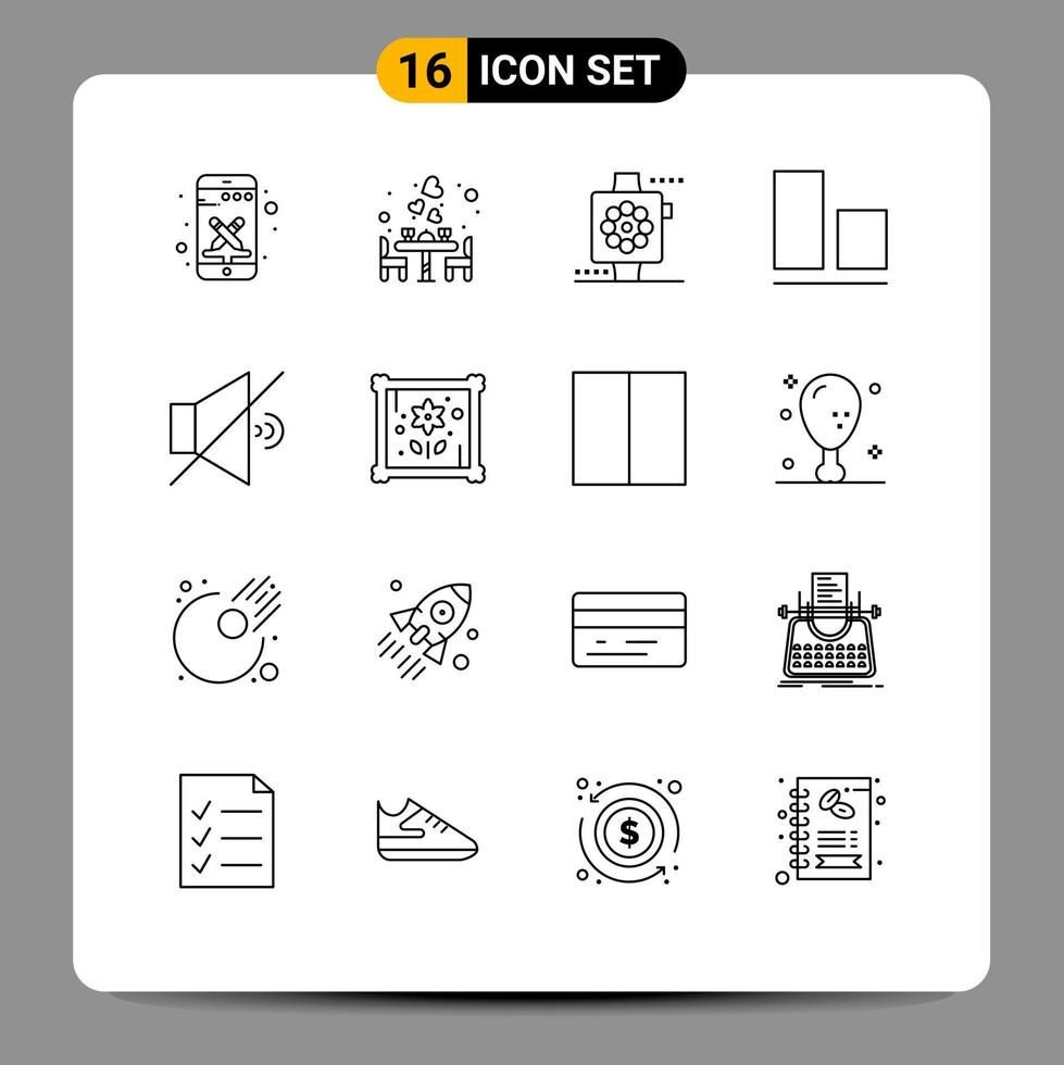 16 Universal Outline Signs Symbols of speaker vertical romantic bottom watch Editable Vector Design Elements