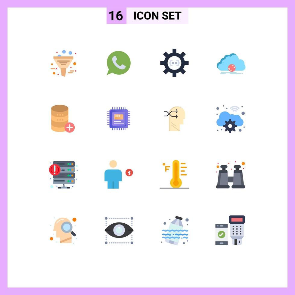 Pack of 16 creative Flat Colors of data syncing watts app cloud development Editable Pack of Creative Vector Design Elements