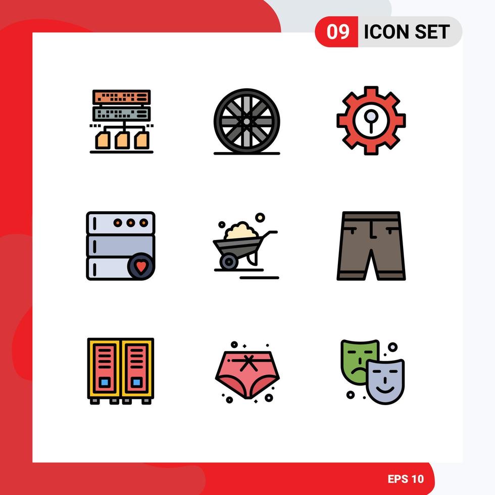 Group of 9 Filledline Flat Colors Signs and Symbols for accessories truck setting trolley barrow Editable Vector Design Elements