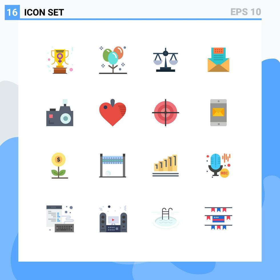Universal Icon Symbols Group of 16 Modern Flat Colors of envelope e party communication scale Editable Pack of Creative Vector Design Elements