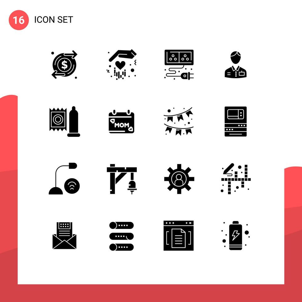 Group of 16 Modern Solid Glyphs Set for doctor service cable hotel bellhop Editable Vector Design Elements