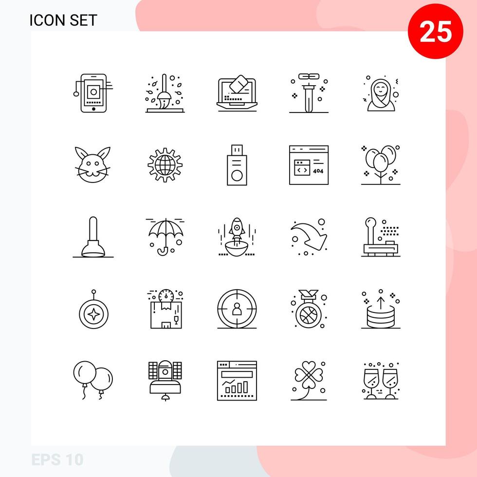Set of 25 Commercial Lines pack for science flasks rake chemistry screen Editable Vector Design Elements