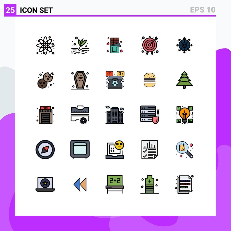 Universal Icon Symbols Group of 25 Modern Filled line Flat Colors of target target plant goal sweet Editable Vector Design Elements