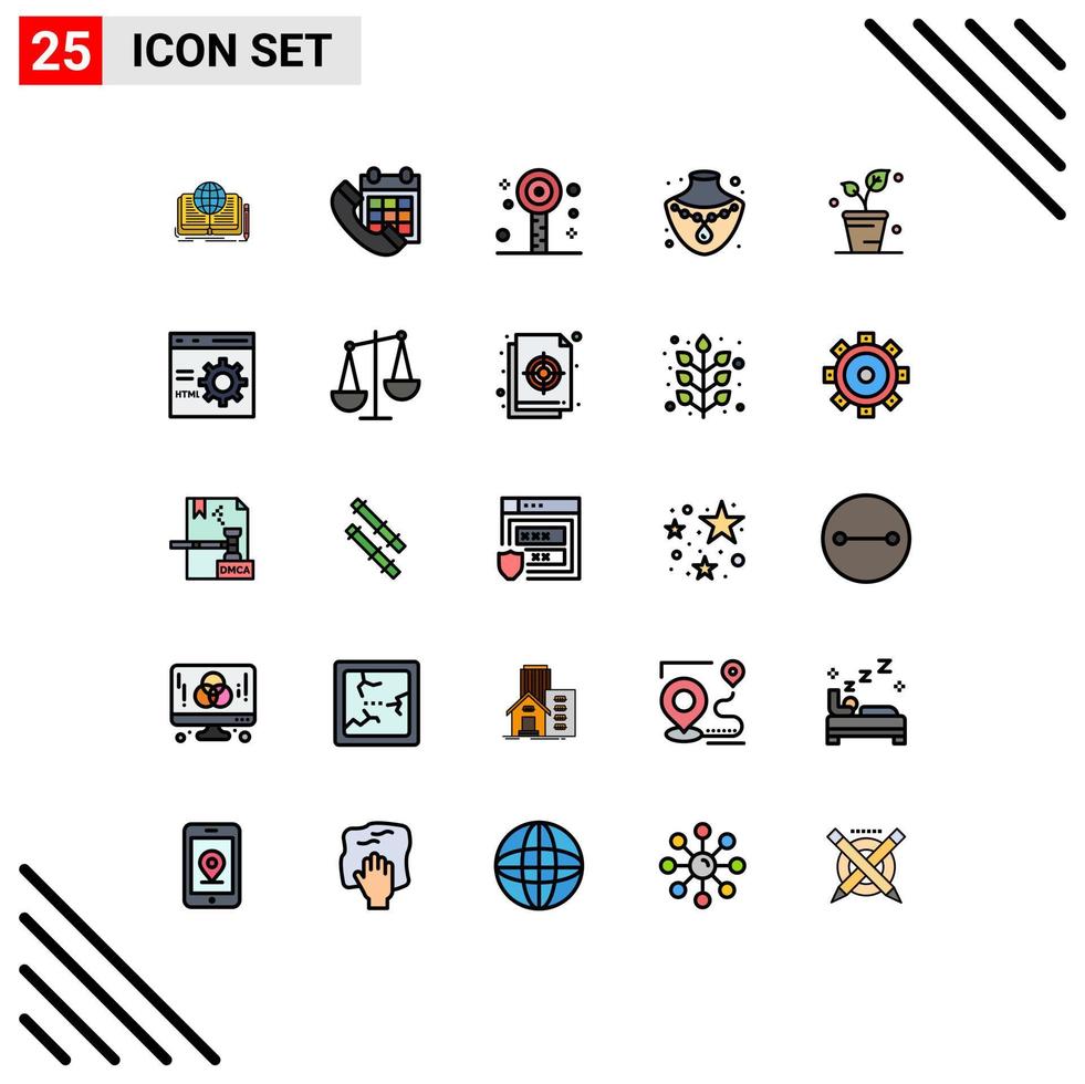 25 Filled line Flat Color concept for Websites Mobile and Apps leaf jewelry date nacklace party Editable Vector Design Elements