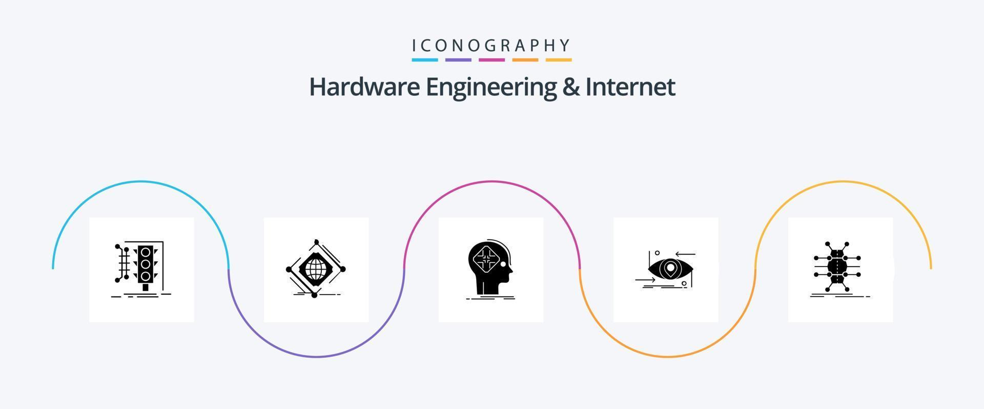 Hardware Engineering And Internet Glyph 5 Icon Pack Including gen. advanced. net. mind. future vector