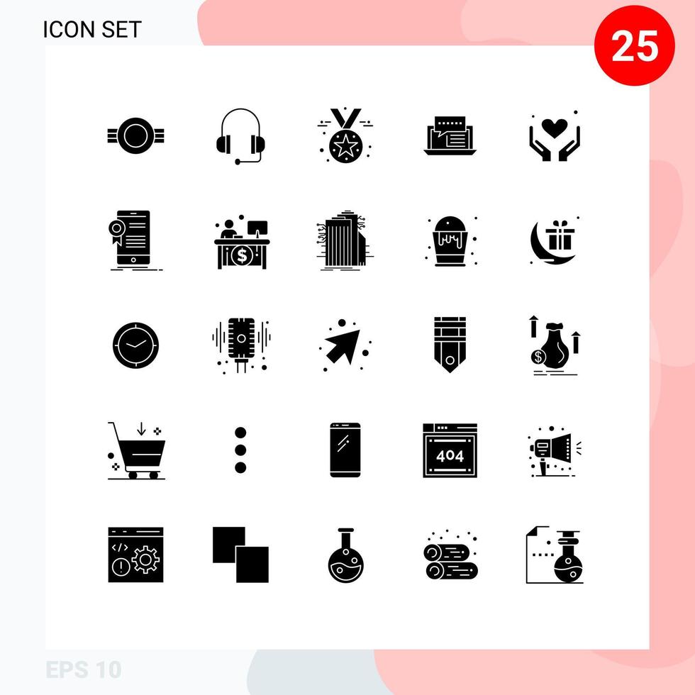 25 Universal Solid Glyph Signs Symbols of social internet award dialog consulting Editable Vector Design Elements