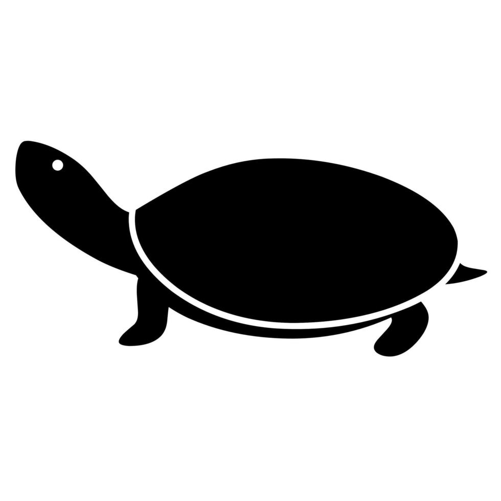 The silhouette of a walking turtle is seen from the side. Shelled reptiles that live in rivers and eat plants. Great for turtle logos and article images vector