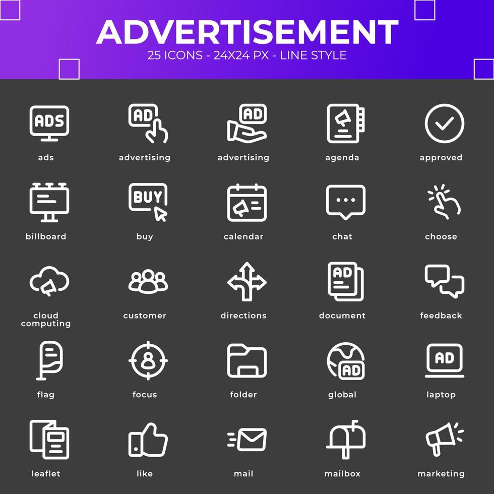 Advertisement icon pack with white color vector