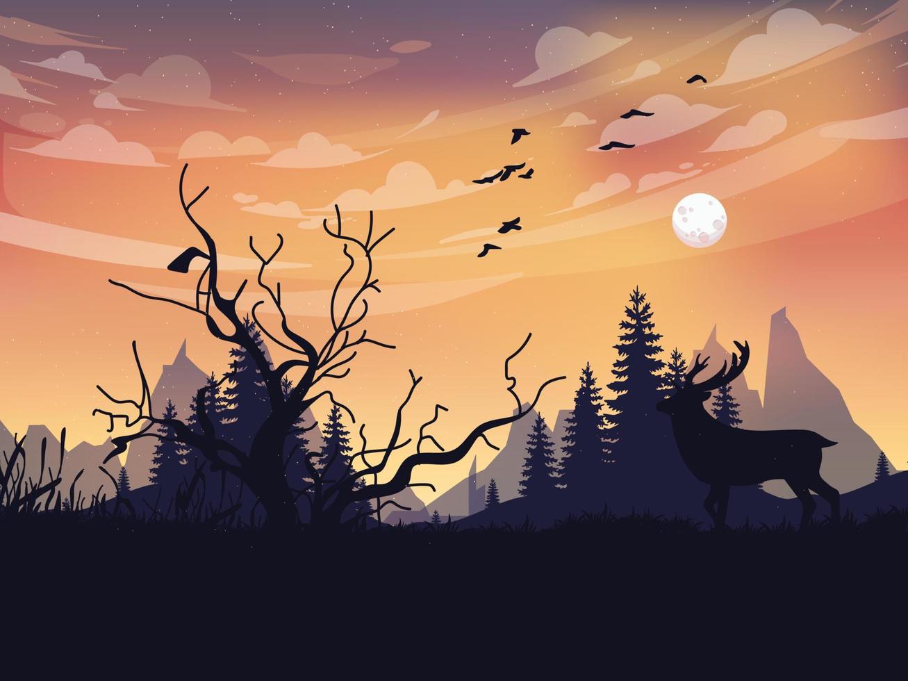 paisaje natural montaña arte vectorial puesta de sol vector