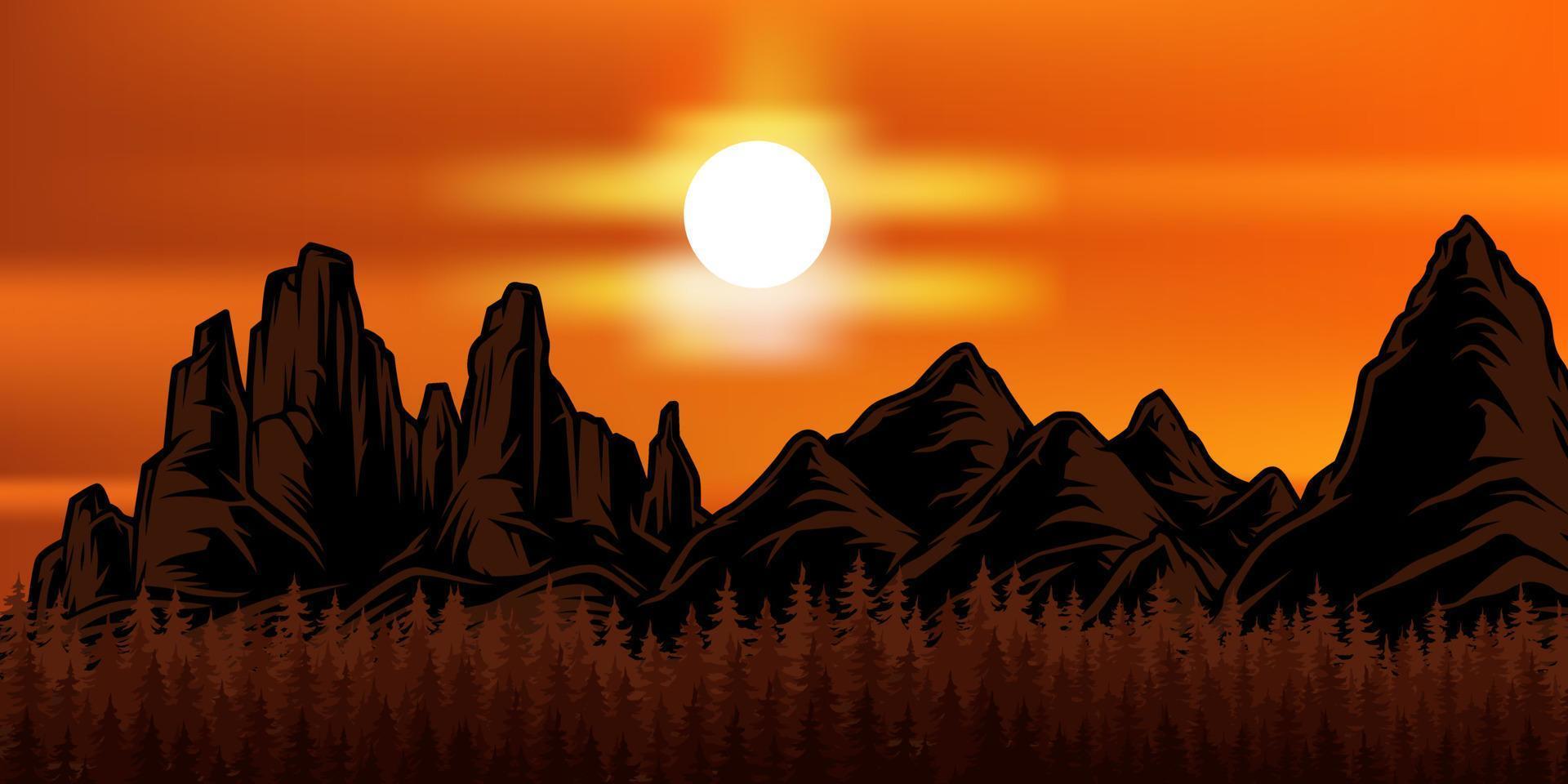 natural landscape mountain vector art sun set