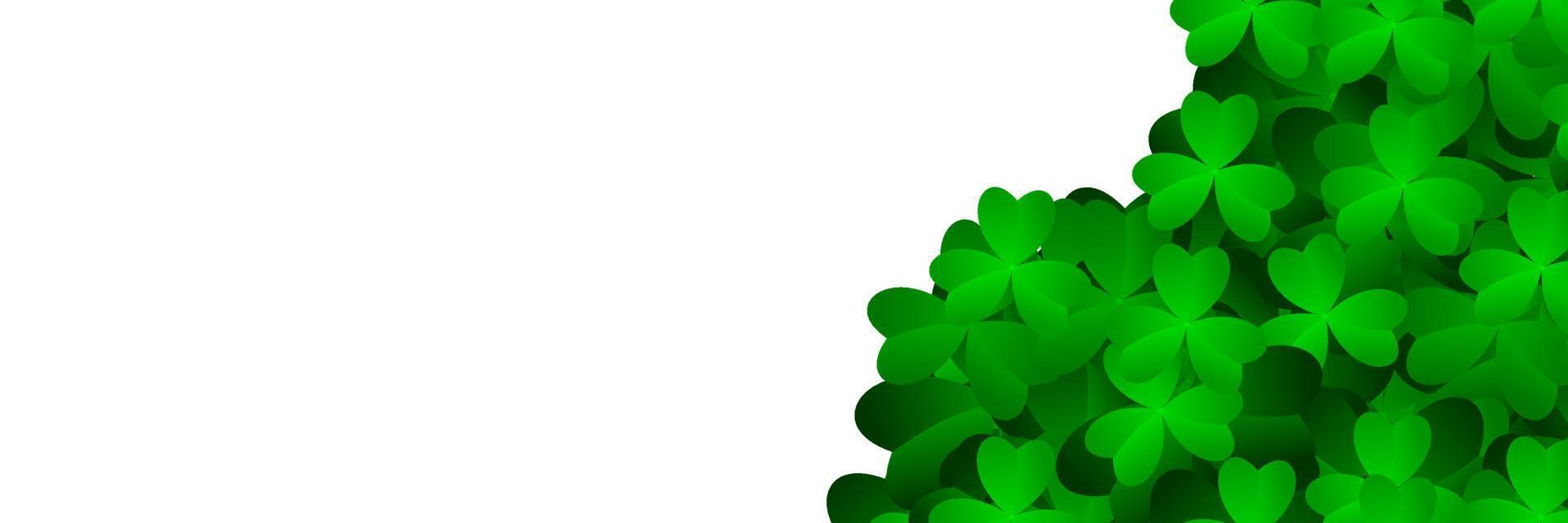 White banner with shamrock leaves. Realistic green clovers. Horizontal background. Vector illustration