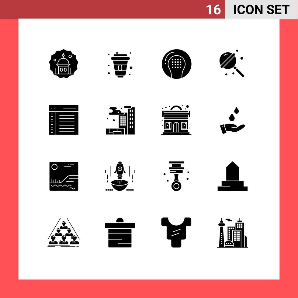 Modern Set of 16 Solid Glyphs and symbols such as sweets lollipop designer candy game Editable Vector Design Elements