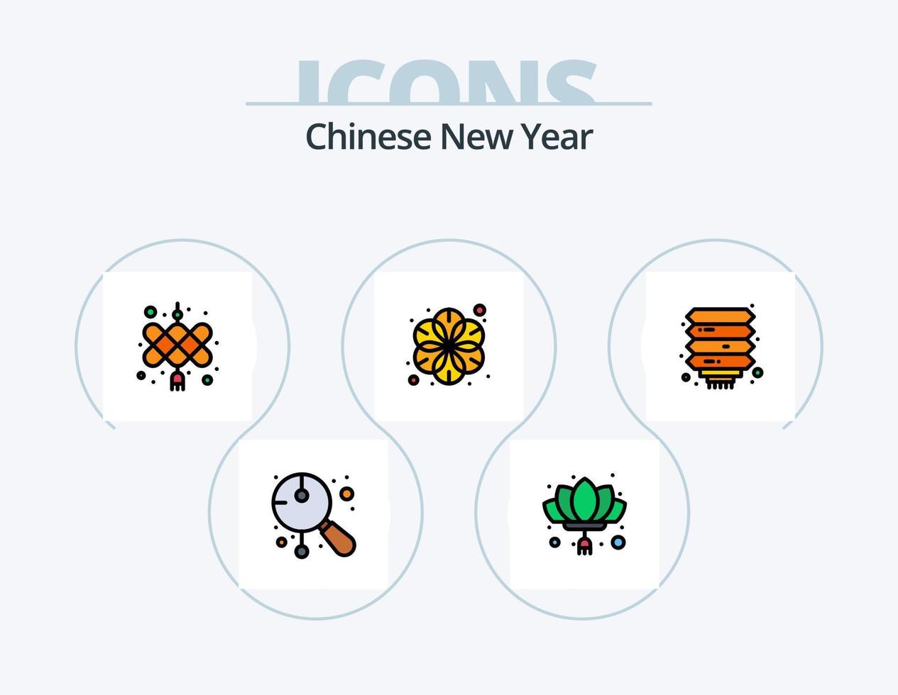 Chinese New Year Line Filled Icon Pack 5 Icon Design. bowl. xmas. candy. greeting. card vector