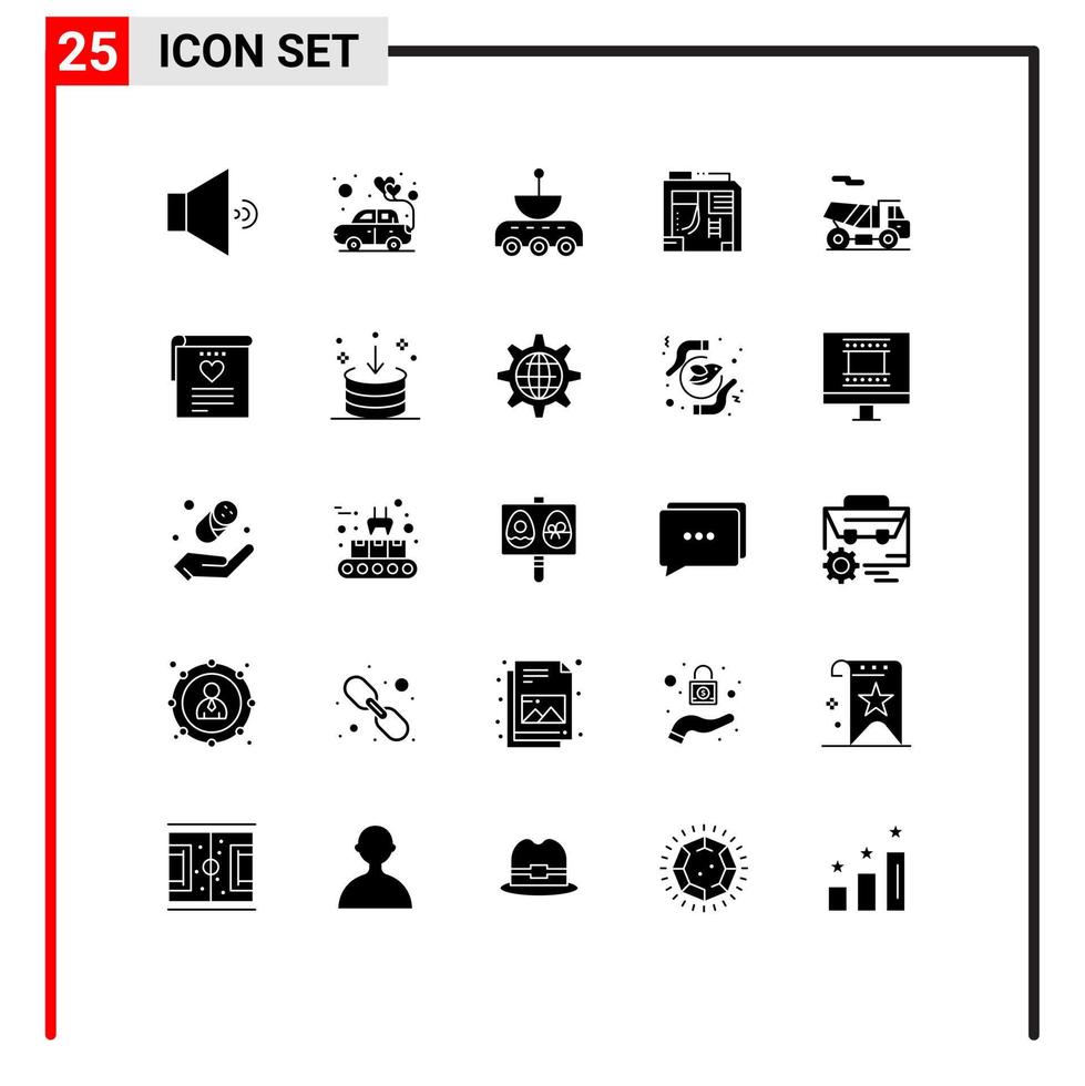 Modern Set of 25 Solid Glyphs Pictograph of quad computer satellite case atx Editable Vector Design Elements