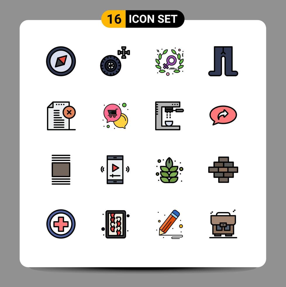 Pictogram Set of 16 Simple Flat Color Filled Lines of offer mail clothes office delete note Editable Creative Vector Design Elements