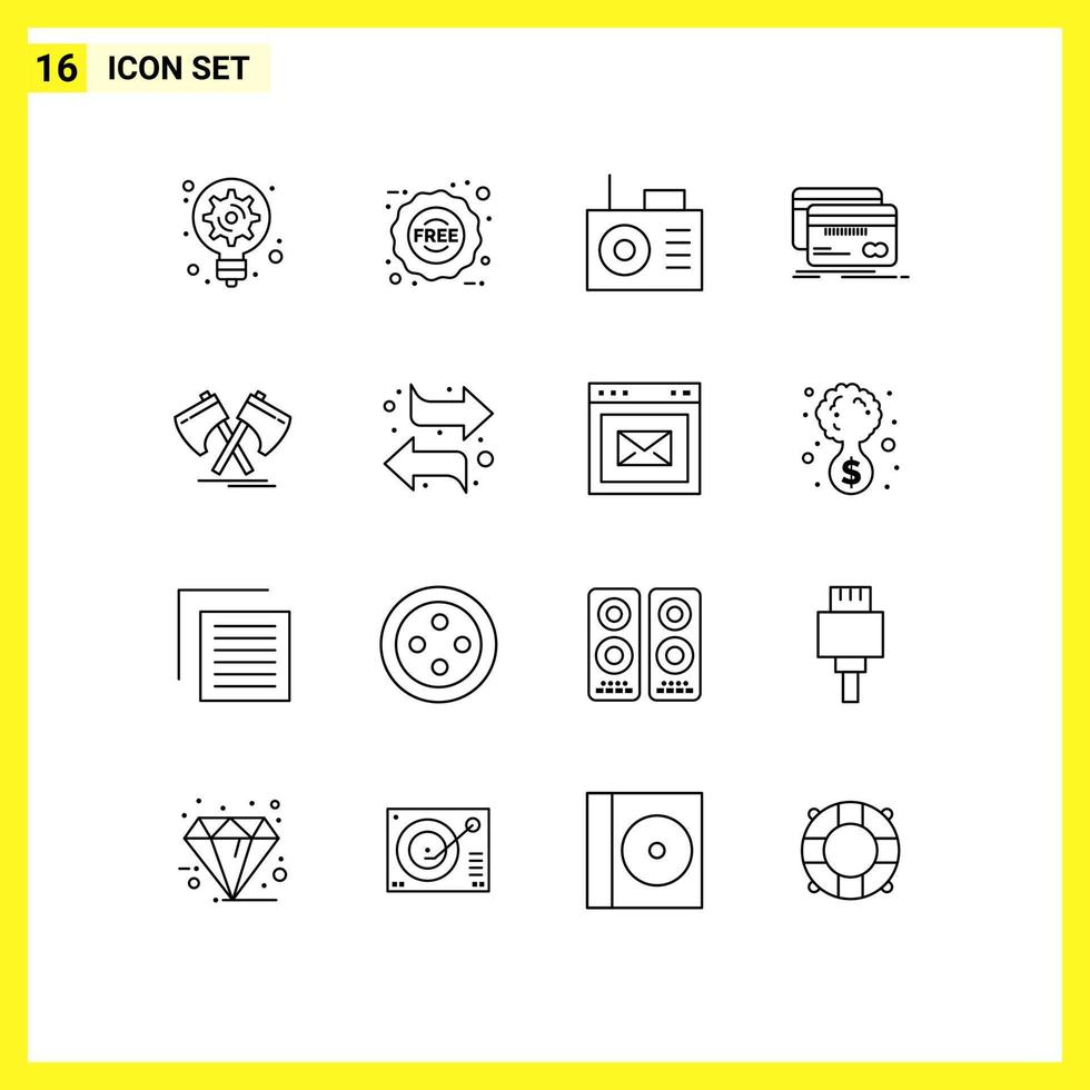 Outline Pack of 16 Universal Symbols of tool axe device finance credit Editable Vector Design Elements