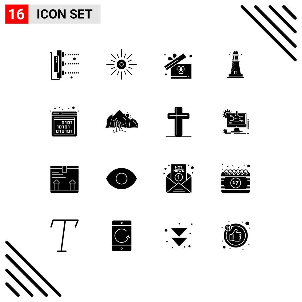 16 Creative Icons Modern Signs and Symbols of binary beach weather light lighthouse Editable Vector Design Elements