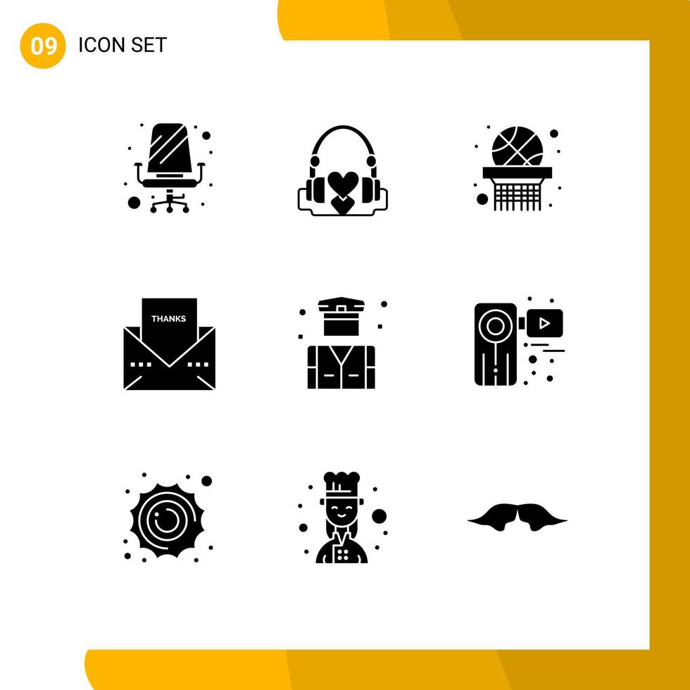 sólido glifo paquete de 9 9 universal símbolos de negocio Gracias Boda mensaje sobre editable vector diseño elementos