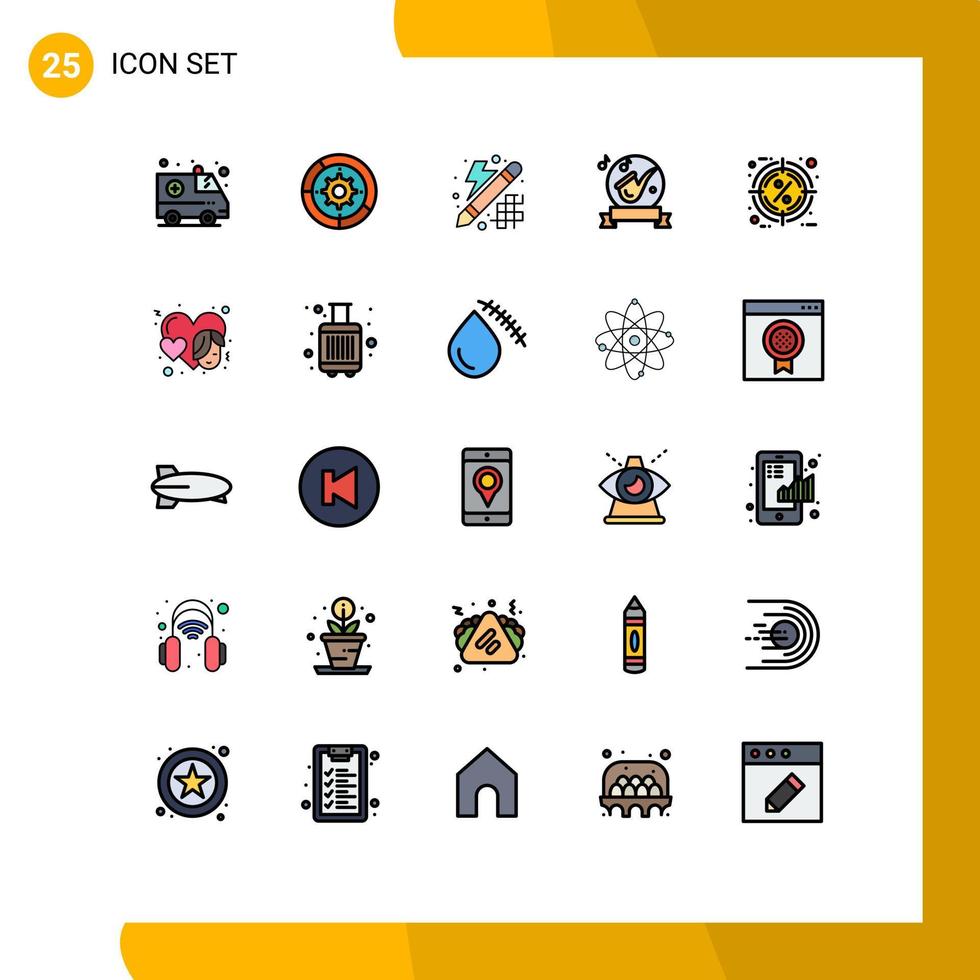 Set of 25 Modern UI Icons Symbols Signs for discount play creative music ribbon Editable Vector Design Elements