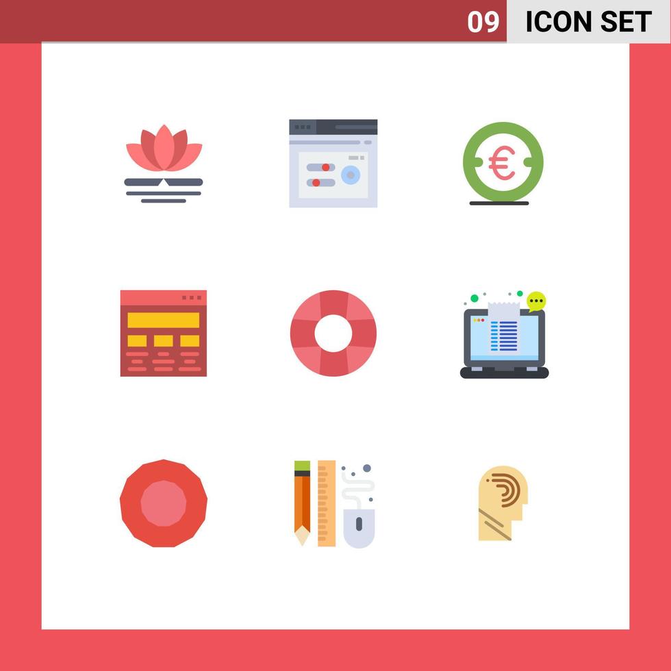 Pictogram Set of 9 Simple Flat Colors of web graphic design coin graphic money Editable Vector Design Elements