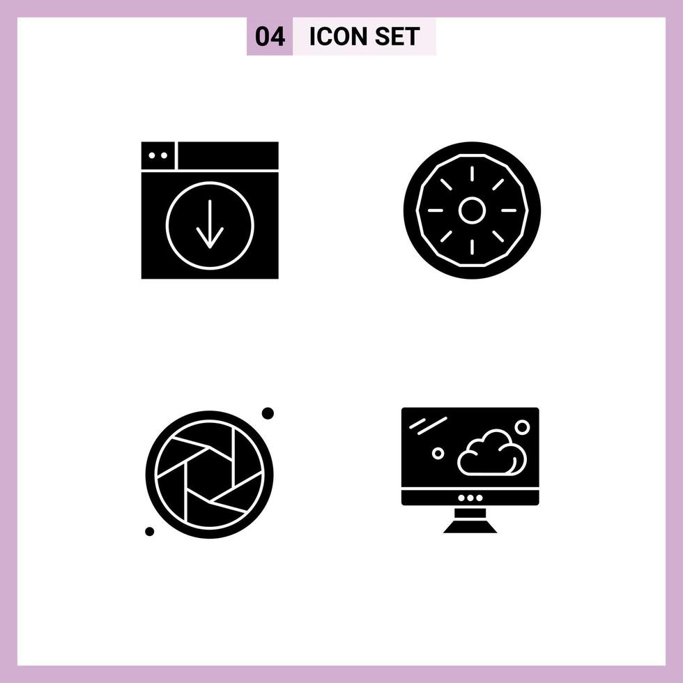 4 Universal Solid Glyph Signs Symbols of web thanksgiving down dinner lens Editable Vector Design Elements