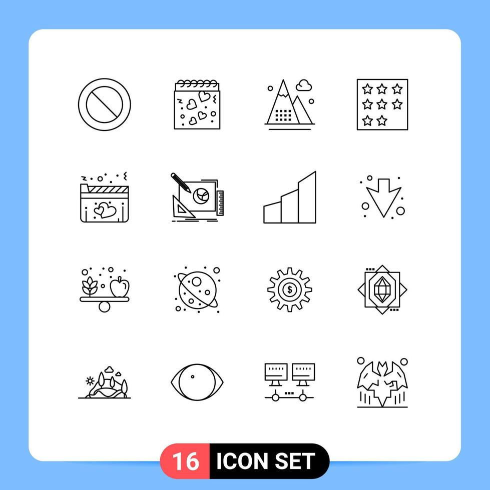 16 Outline concept for Websites Mobile and Apps film rank athletics office achievement Editable Vector Design Elements