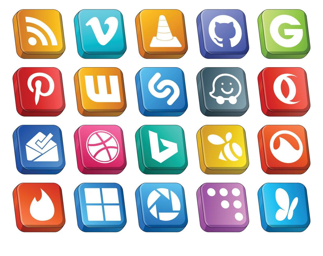 20 social medios de comunicación icono paquete incluso Grooveshark bing pinterest regatear ópera vector