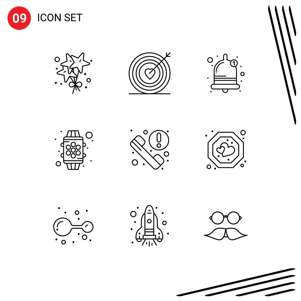 Mobile Interface Outline Set of 9 Pictograms of news phone bell call watch Editable Vector Design Elements